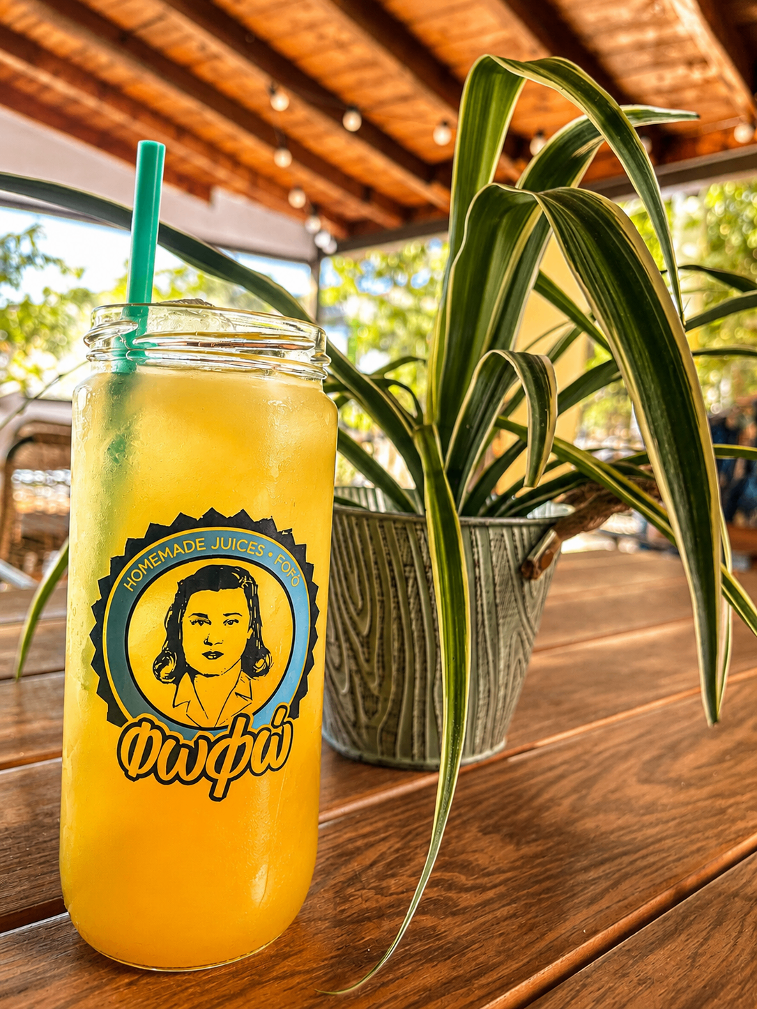 Homemade juice under the pergola